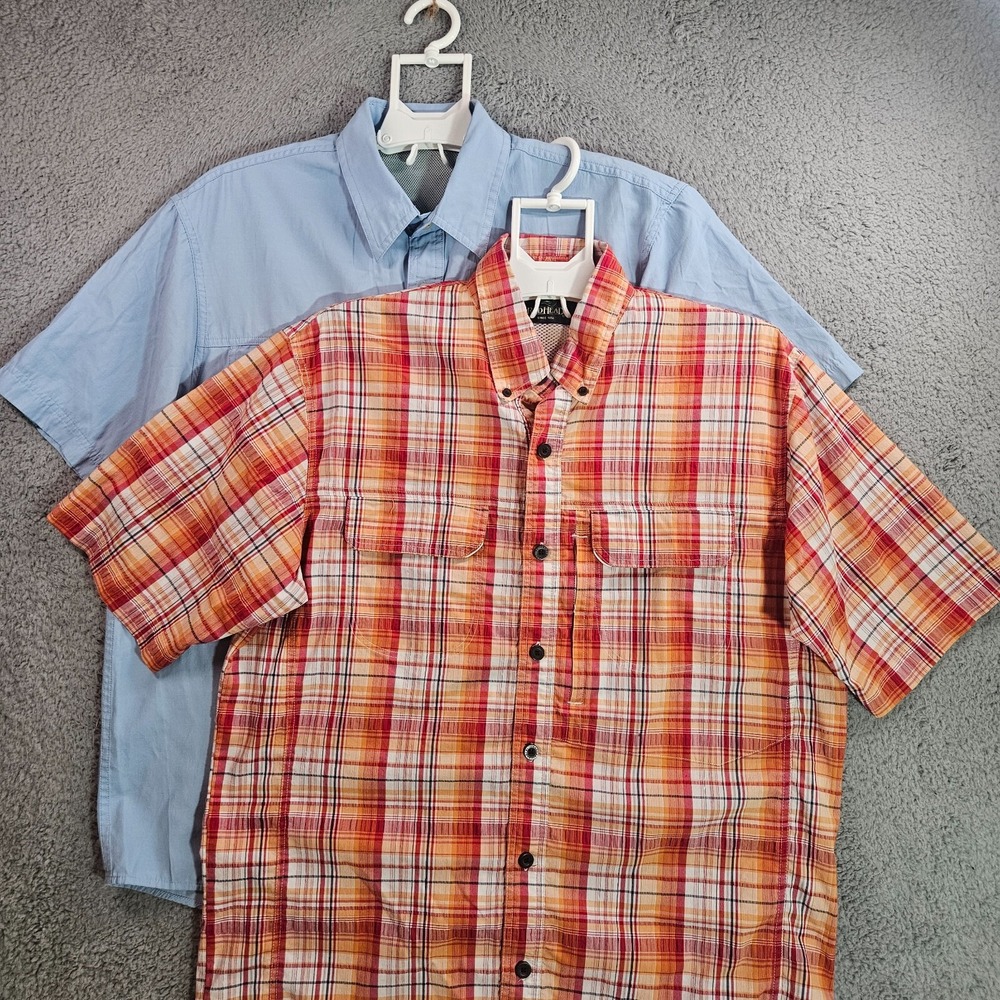 Lot‎ of 2 - Large Vented Fishing Shirt Men - Red Head Plaid & GH Bass & Co Blue
